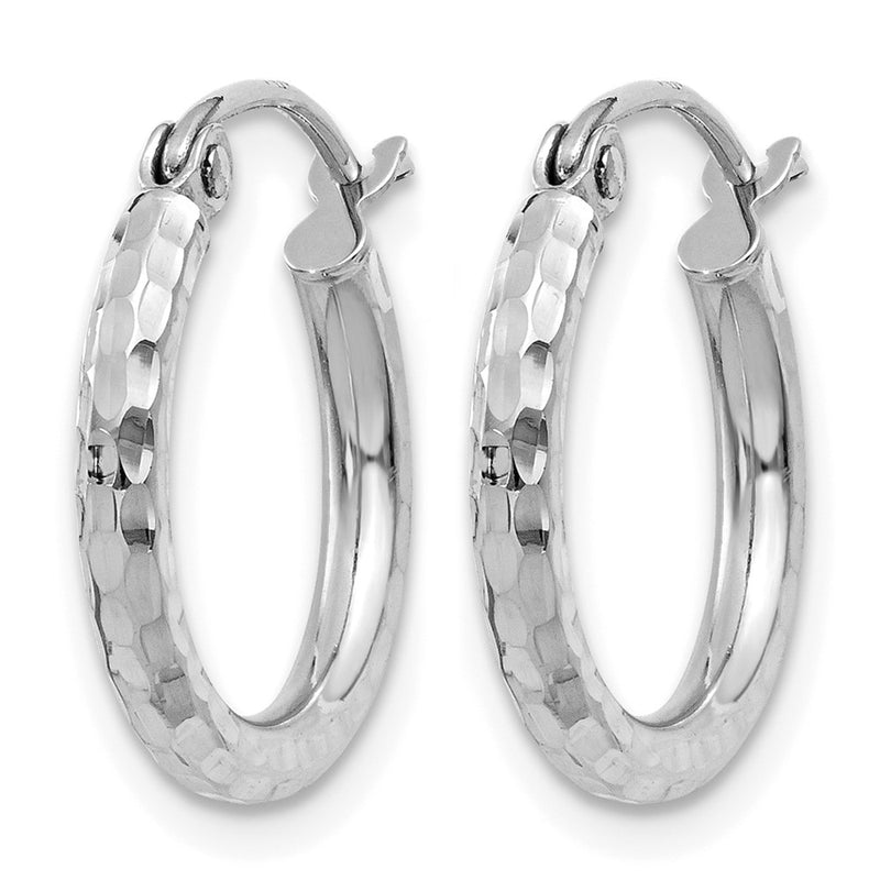 14K White Gold Diamond Cut 2mm Round Tube Hoop Earrings