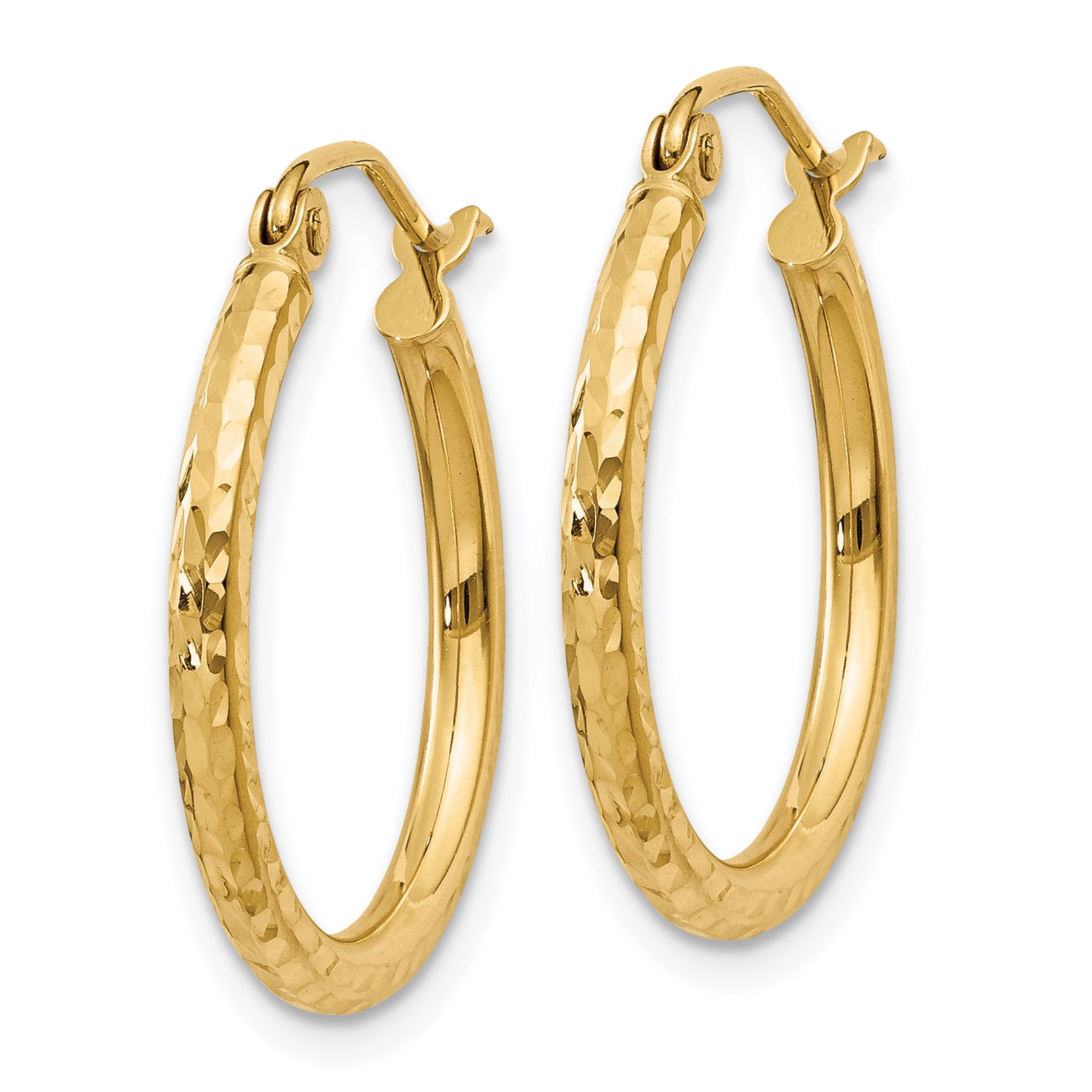14K Yellow Gold Diamond Cut 2mm Round Tube Hoop Earrings