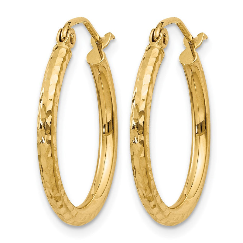 14K Yellow Gold Diamond Cut 2mm Round Tube Hoop Earrings