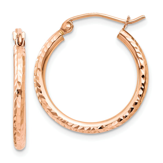 14K Rose Gold Diamond Cut Polished Hoop Earrings