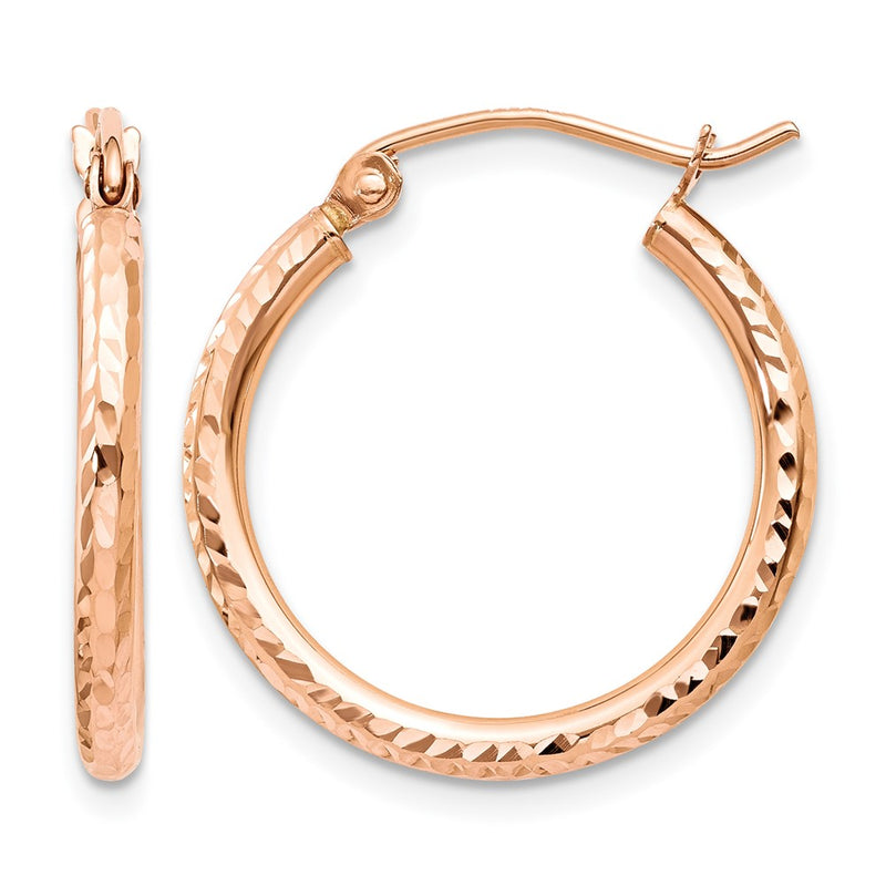 14K Rose Gold Diamond Cut Polished Hoop Earrings