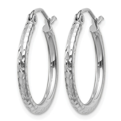 14K White Gold Diamond Cut 2mm Round Tube Hoop Earrings