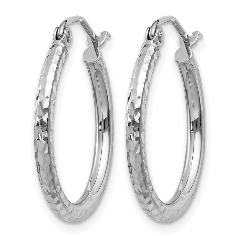 14K White Gold Diamond Cut 2mm Round Tube Hoop Earrings