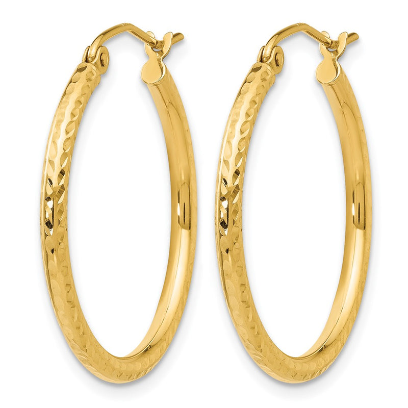 14K Yellow Gold Diamond Cut 2mm Round Tube Hoop Earrings