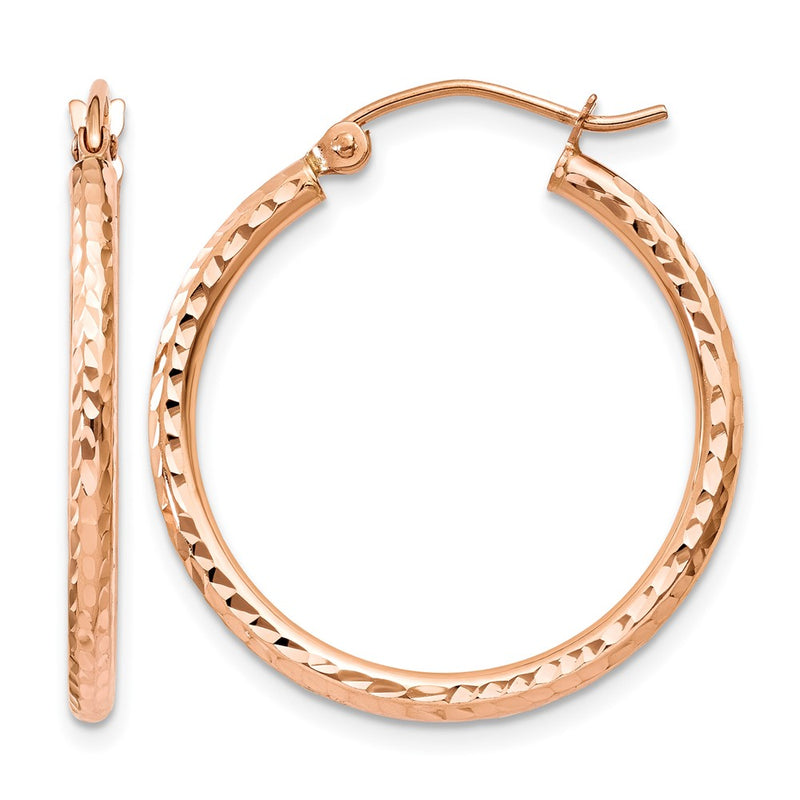 14K Rose Gold Diamond Cut Polished Hoop Earrings