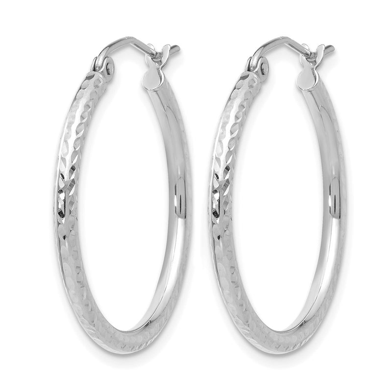 14K White Gold Diamond Cut 2mm Round Tube Hoop Earrings
