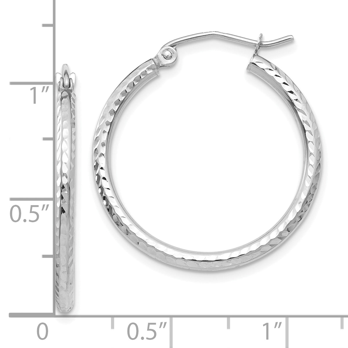 14K White Gold Diamond Cut 2mm Round Tube Hoop Earrings