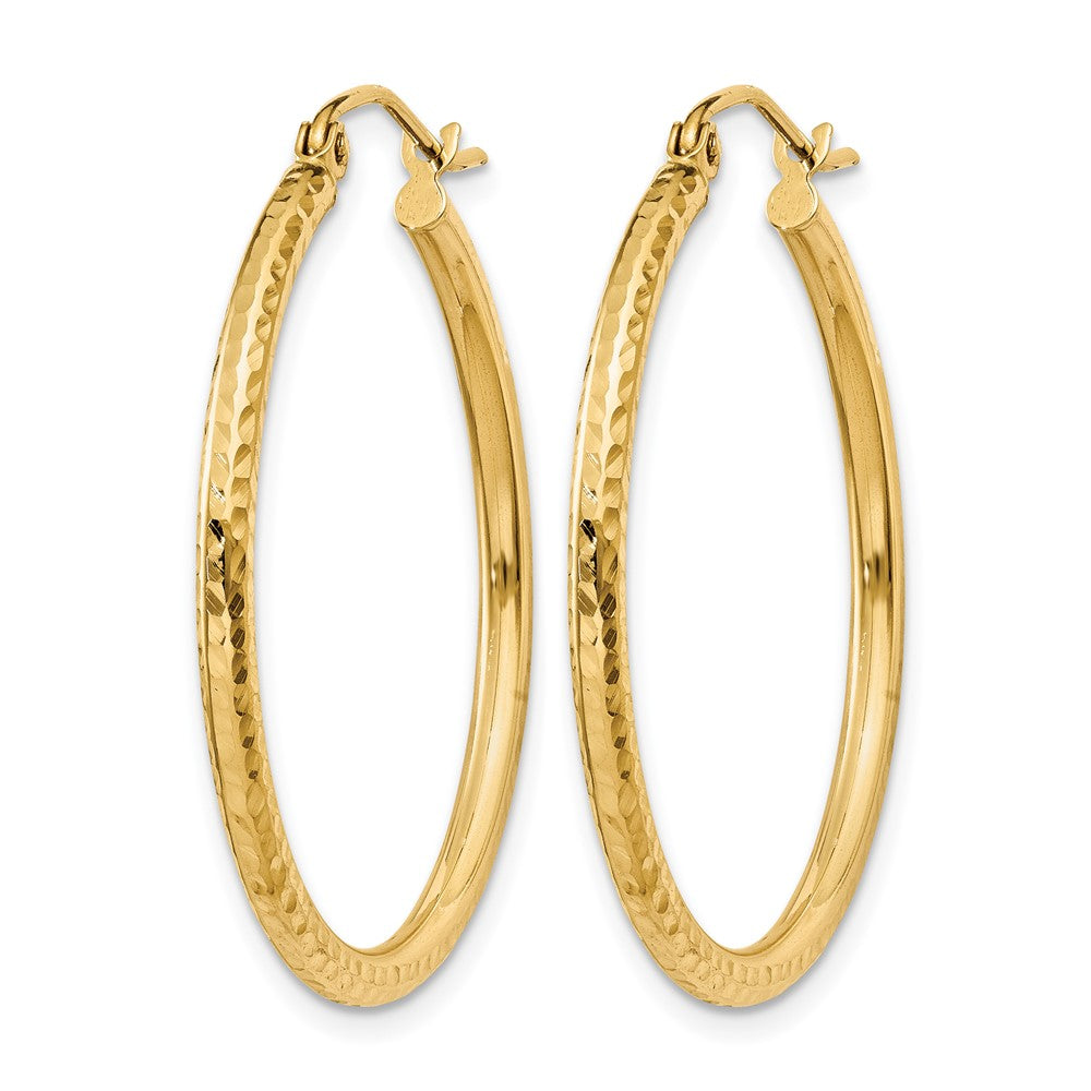 14K Yellow Gold Diamond Cut 2mm Round Tube Hoop Earrings