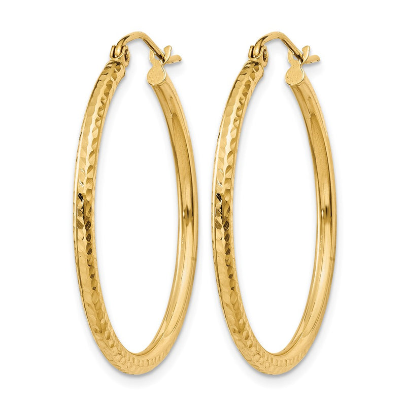 14K Yellow Gold Diamond Cut 2mm Round Tube Hoop Earrings