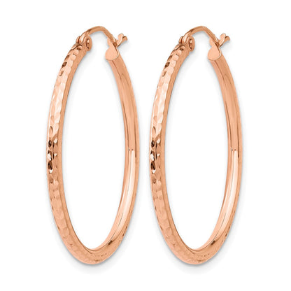 14K Rose Gold Diamond Cut Polished Hoop Earrings