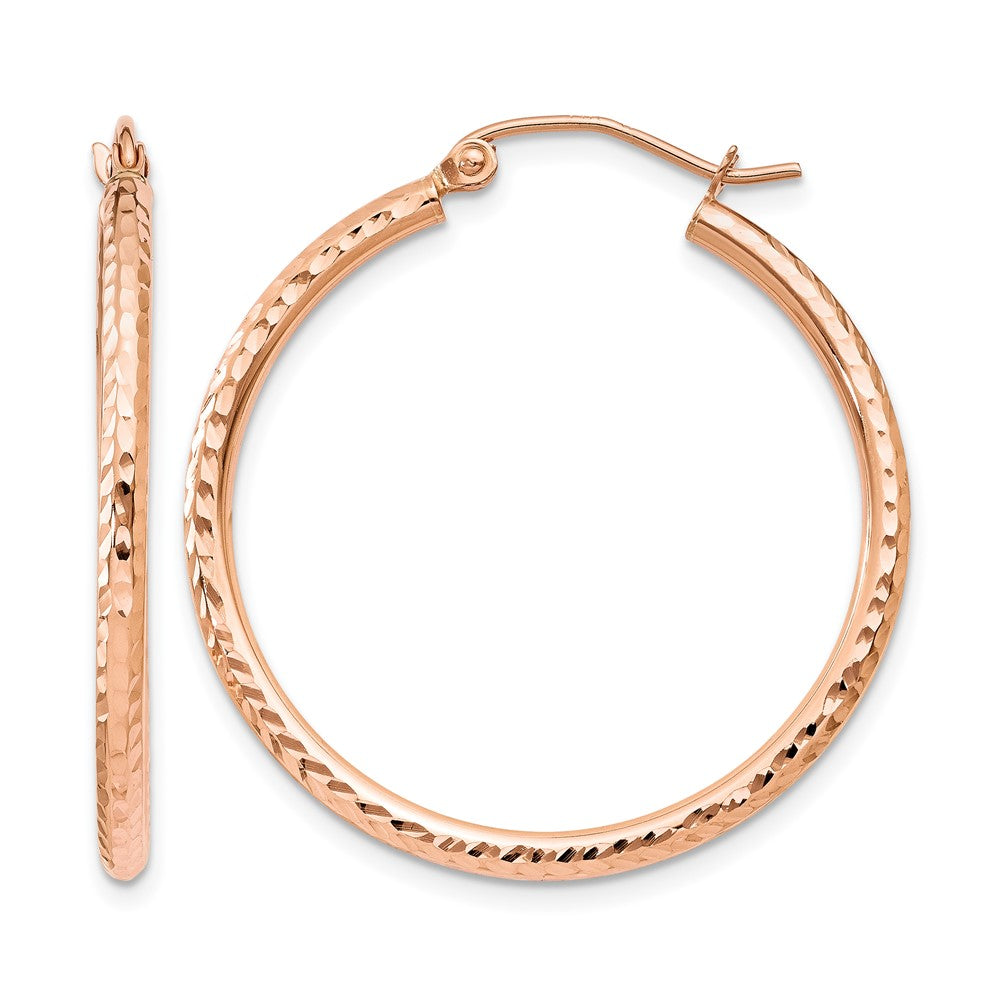 14K Rose Gold Diamond Cut Polished Hoop Earrings
