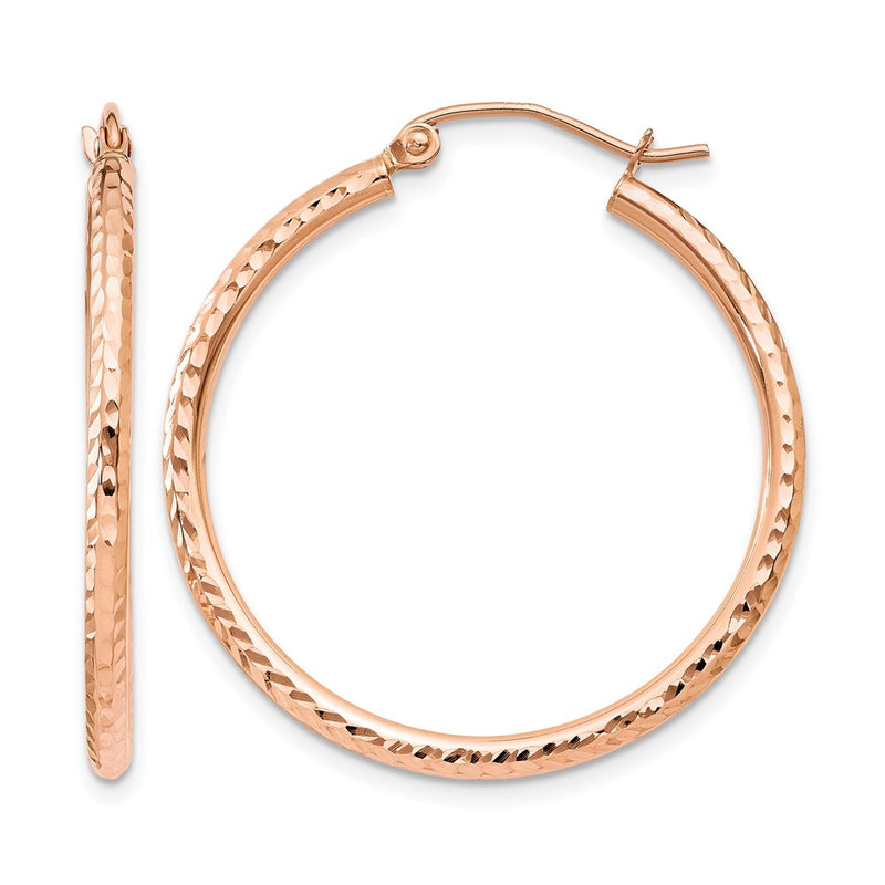 14K Rose Gold Diamond Cut Polished Hoop Earrings