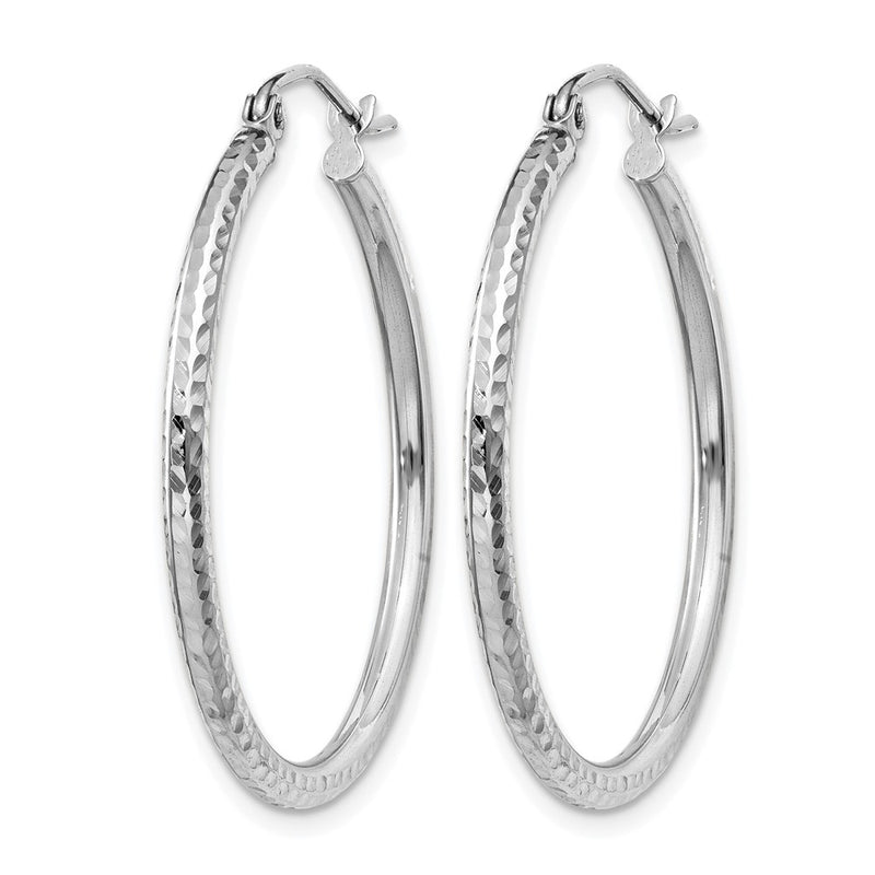 14K White Gold Diamond Cut 2mm Round Tube Hoop Earrings