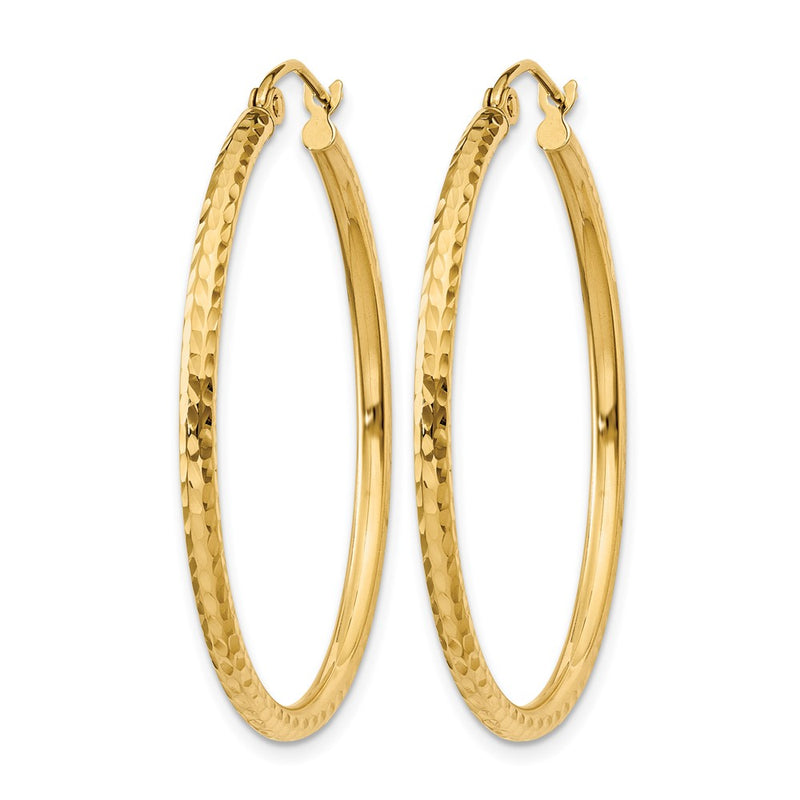 14K Yellow Gold Diamond Cut 2mm Round Tube Hoop Earrings