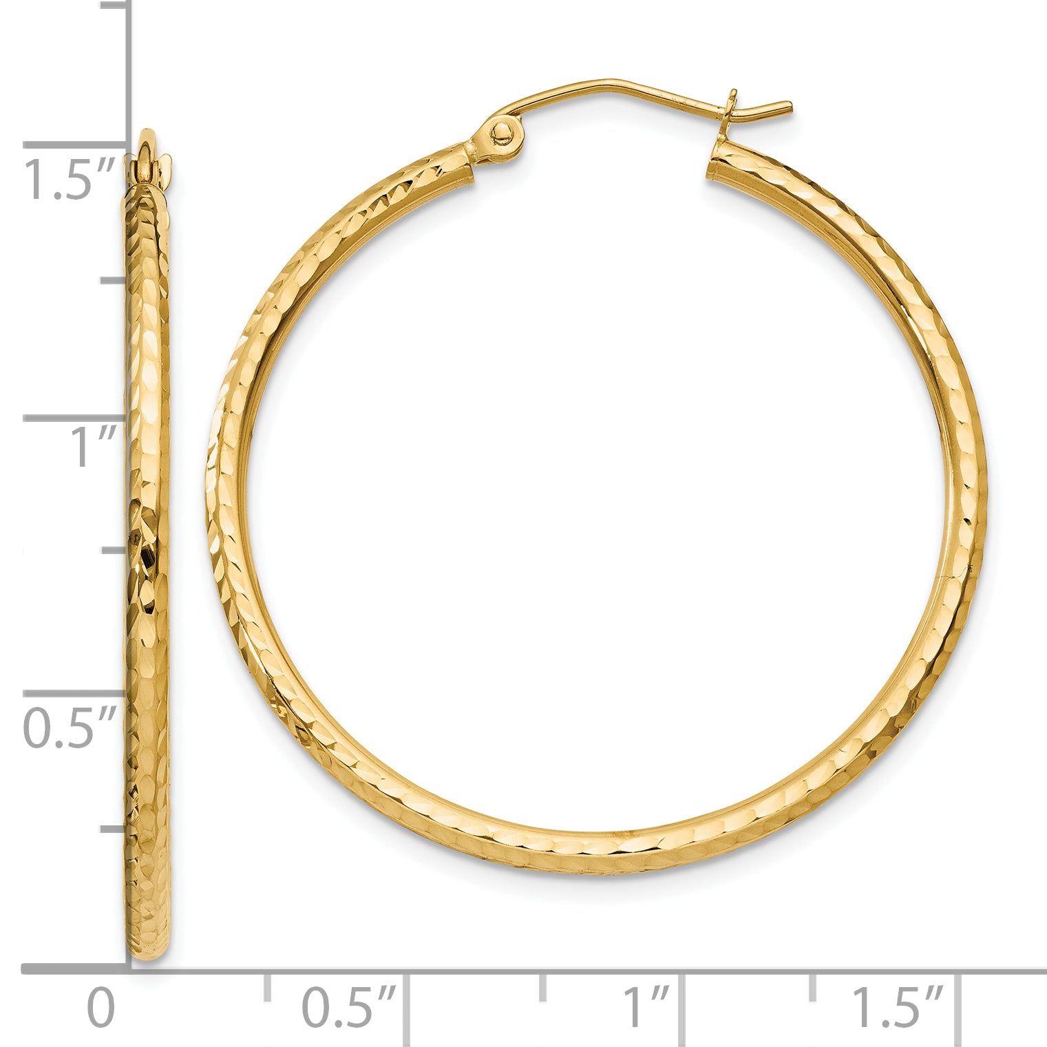 14K Yellow Gold Diamond Cut 2mm Round Tube Hoop Earrings