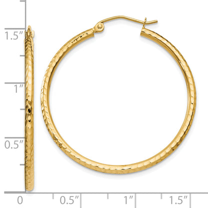 14K Yellow Gold Diamond Cut 2mm Round Tube Hoop Earrings
