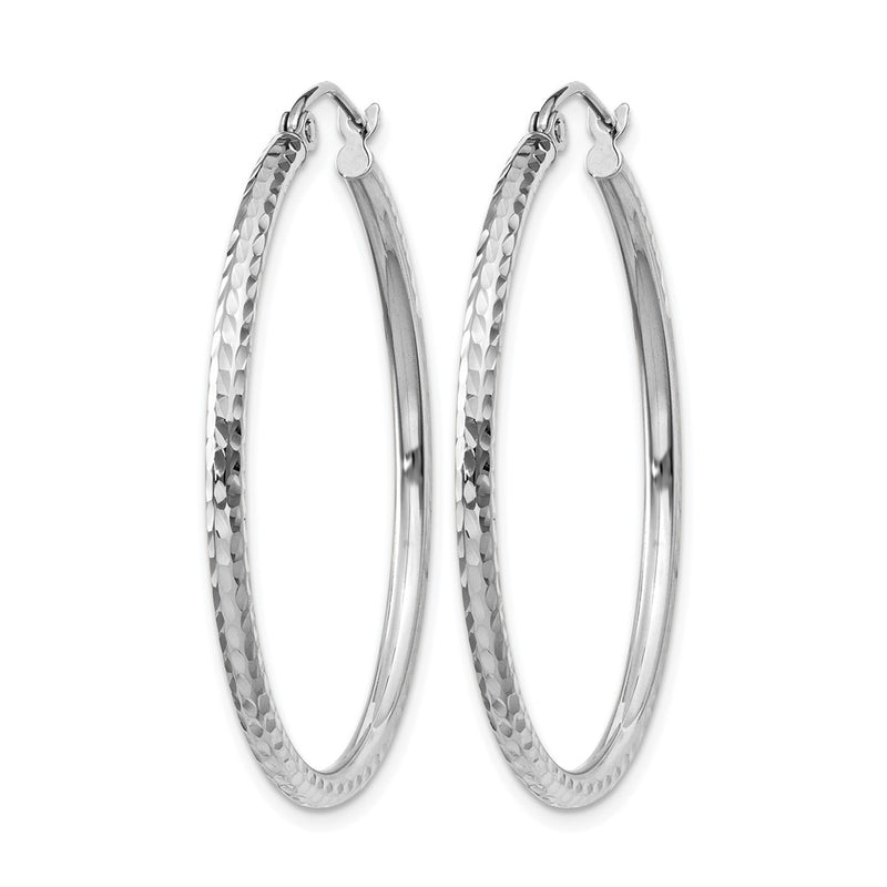 14K White Gold Diamond Cut 2mm Round Tube Hoop Earrings