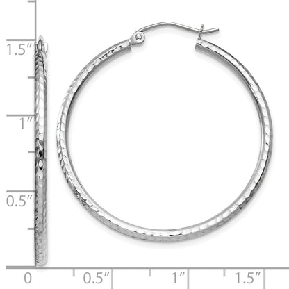 14K White Gold Diamond Cut 2mm Round Tube Hoop Earrings