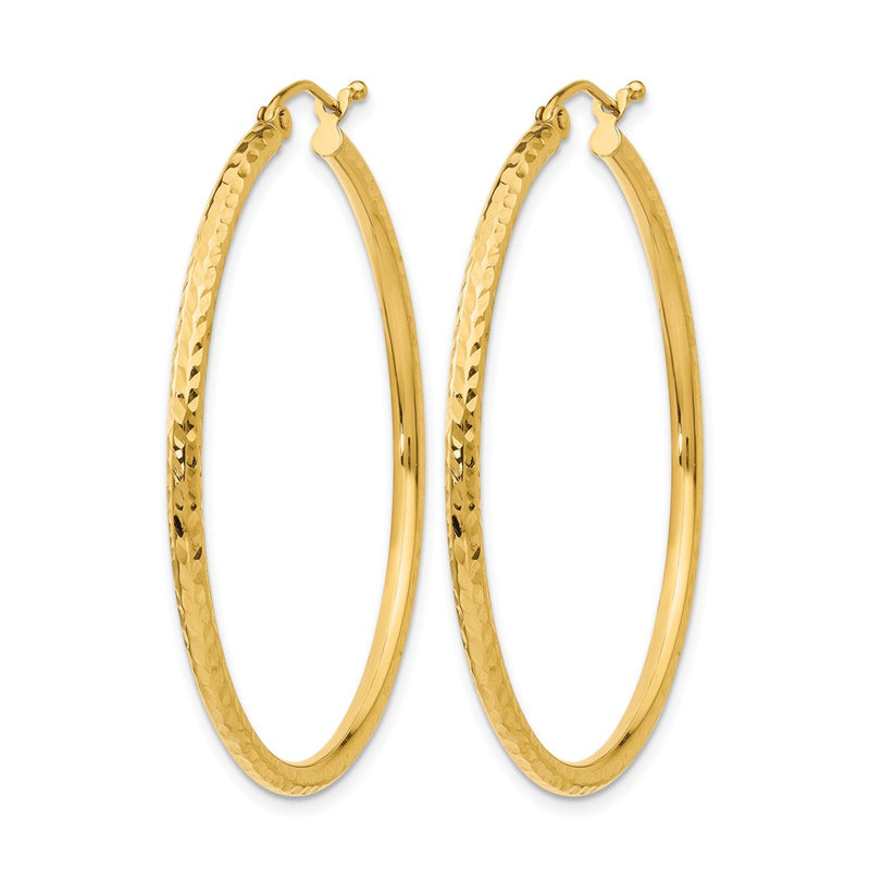 14K Yellow Gold Diamond Cut 2mm Round Tube Hoop Earrings