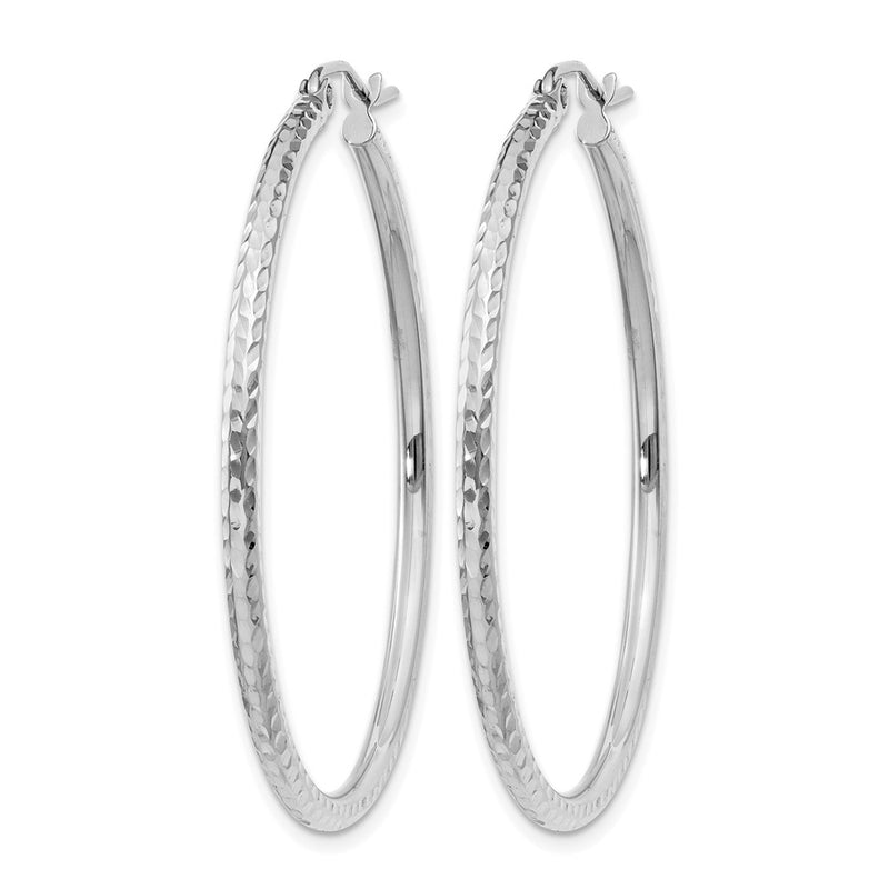 14K White Gold Diamond Cut 2mm Round Tube Hoop Earrings