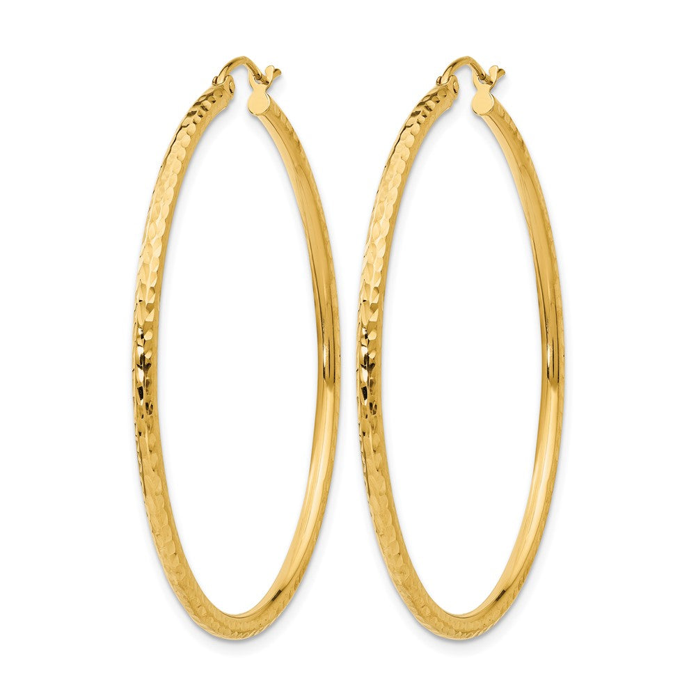 14K Yellow Gold Diamond Cut 2mm Round Tube Hoop Earrings