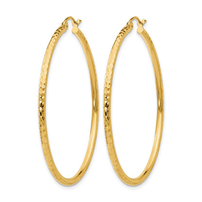 14K Yellow Gold Diamond Cut 2mm Round Tube Hoop Earrings