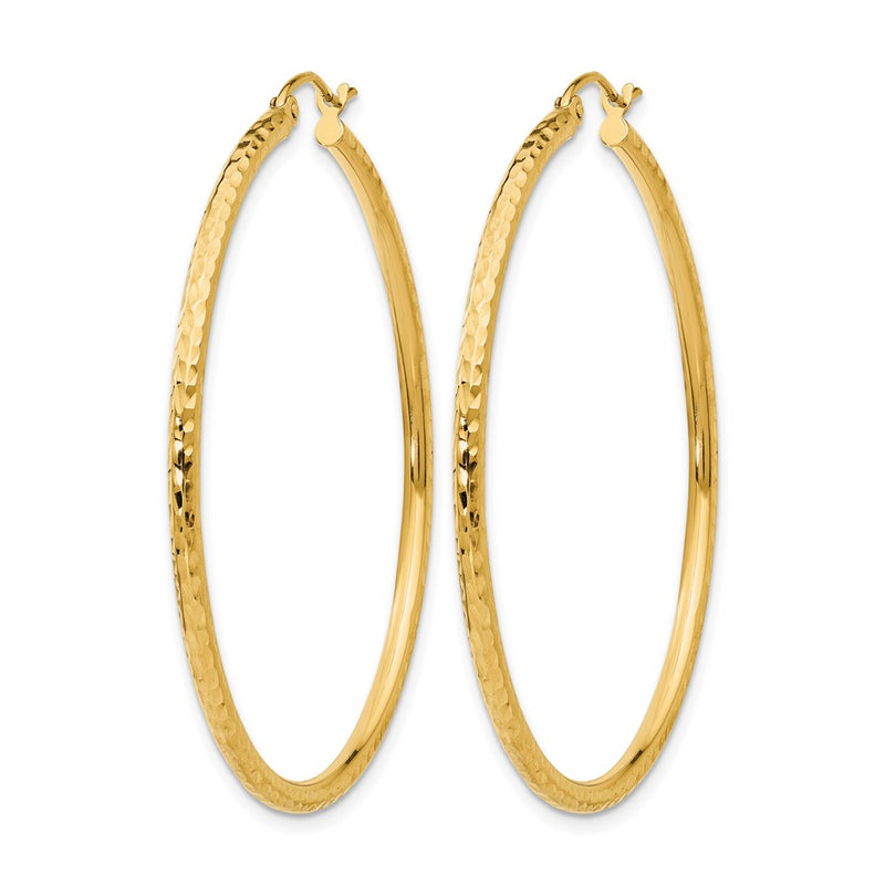 14K Yellow Gold Diamond Cut 2mm Round Tube Hoop Earrings