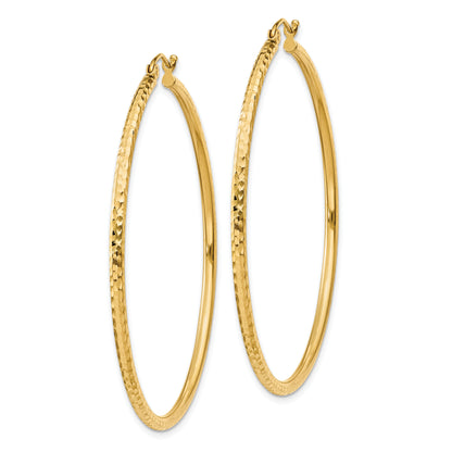 14K Yellow Gold Diamond Cut 2mm Round Tube Hoop Earrings
