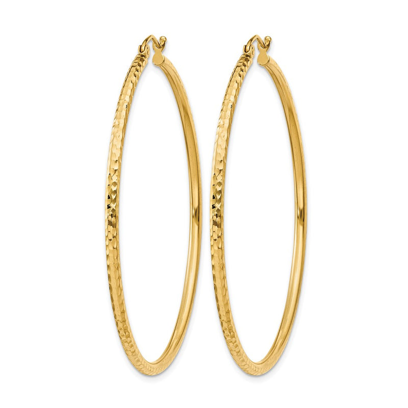 14K Yellow Gold Diamond Cut 2mm Round Tube Hoop Earrings