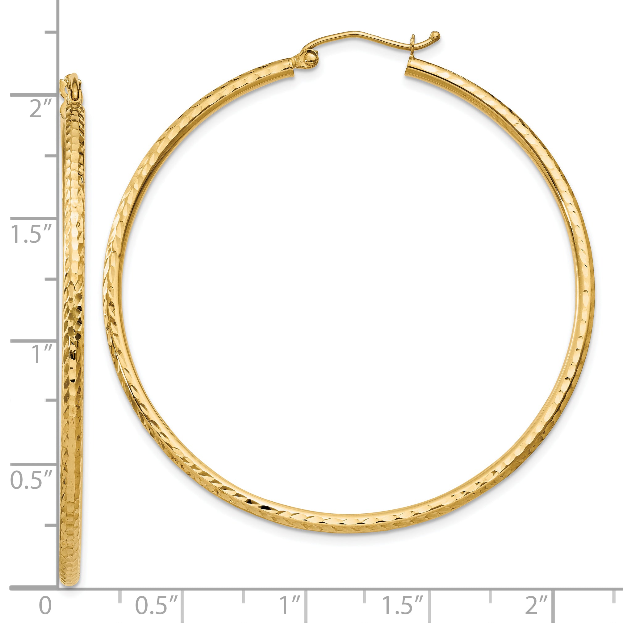 14K Yellow Gold Diamond Cut 2mm Round Tube Hoop Earrings