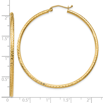 14K Yellow Gold Diamond Cut 2mm Round Tube Hoop Earrings