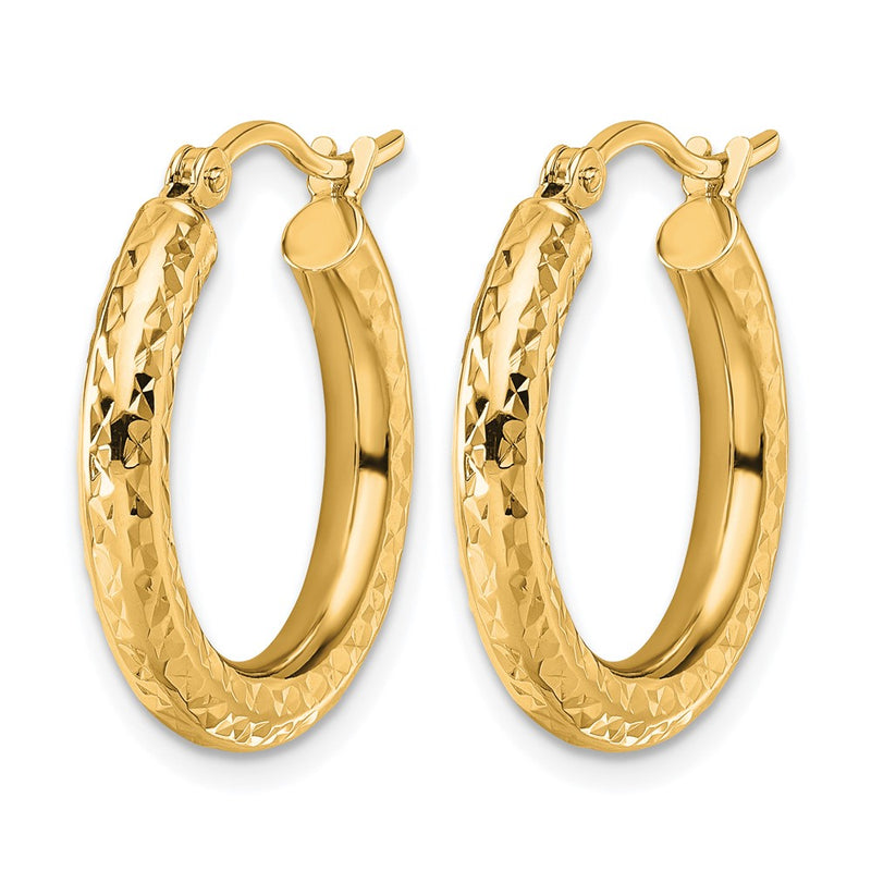 14K Yellow Gold Diamond Cut 3mm Round Hoop Earrings