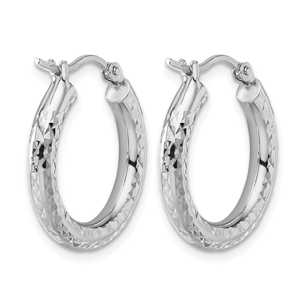 14K White Gold Diamond Cut 3mm Round Hoop Earrings