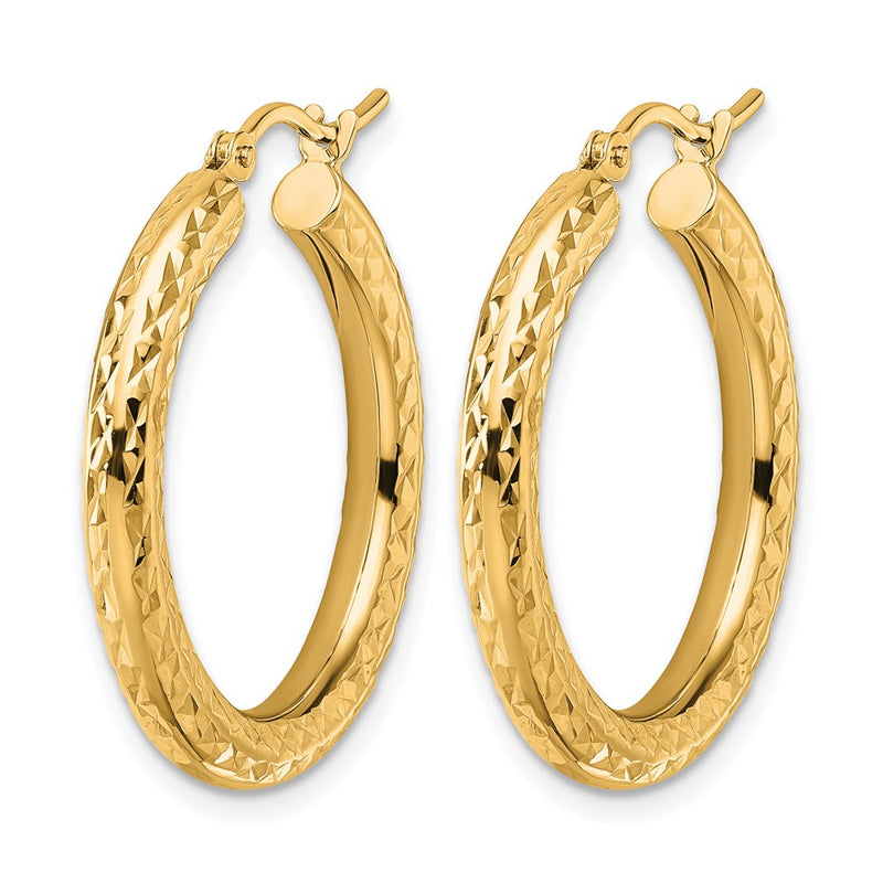 14K Yellow Gold Diamond Cut 3mm Round Hoop Earrings