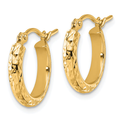 14K Yellow Gold Diamond Cut 2.8X15mm Hollow Hoop Earrings