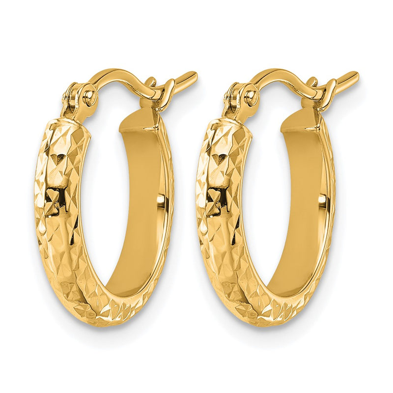 14K Yellow Gold Diamond Cut 2.8X15mm Hollow Hoop Earrings