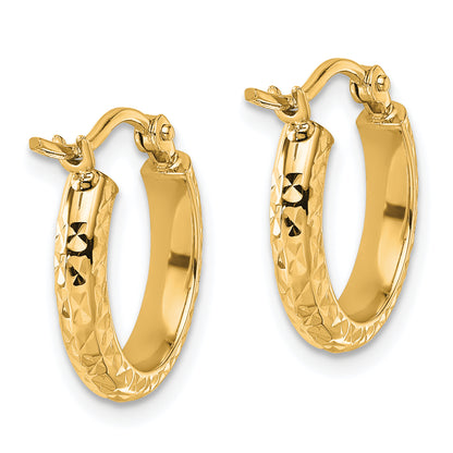 14K Yellow Gold Diamond Cut 2.8X15mm Hollow Hoop Earrings