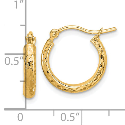 14K Yellow Gold Diamond Cut 2.8X15mm Hollow Hoop Earrings