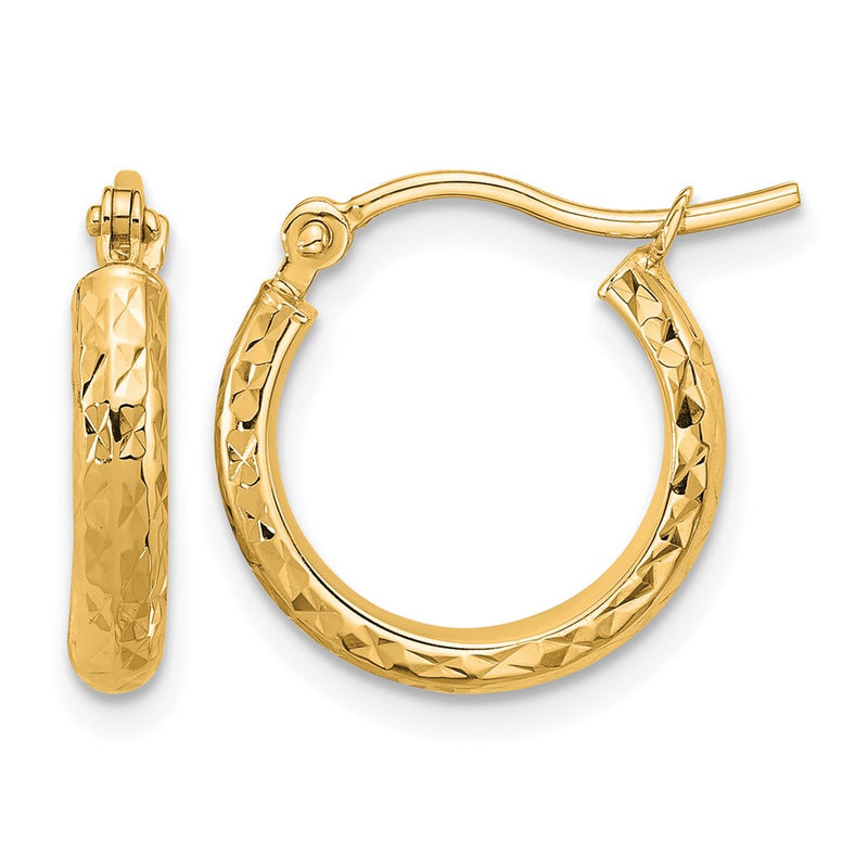 14K Yellow Gold Diamond Cut 2.8X15mm Hollow Hoop Earrings