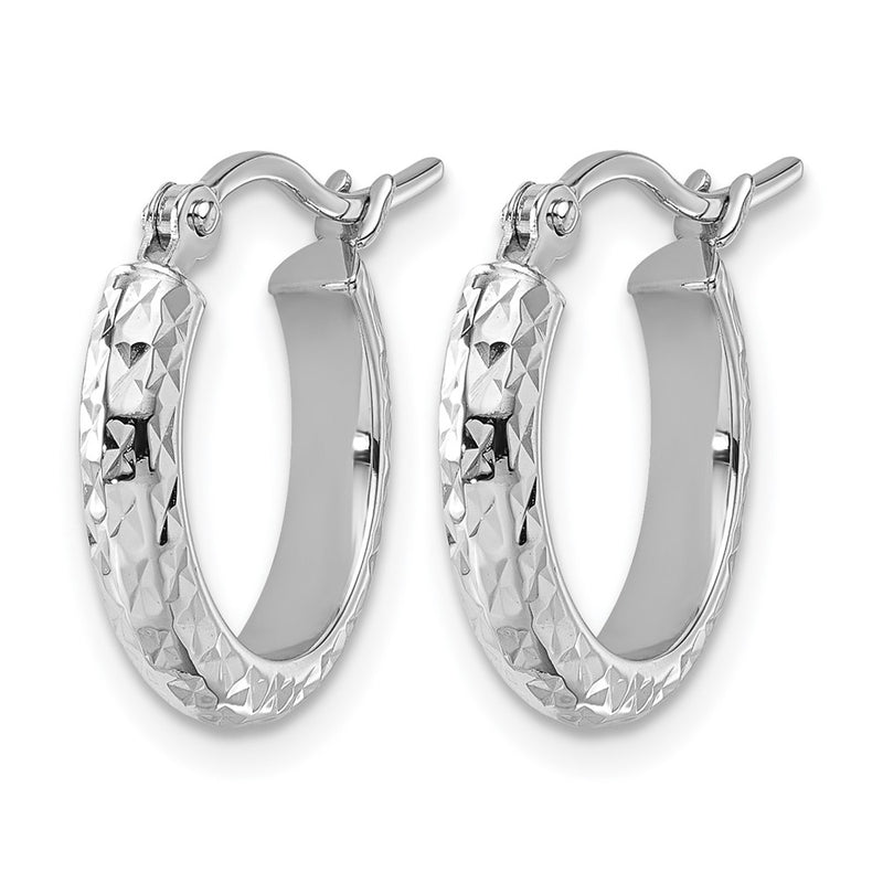 14K White Gold D/C 2.8X15mm Hollow Hoop Earrings