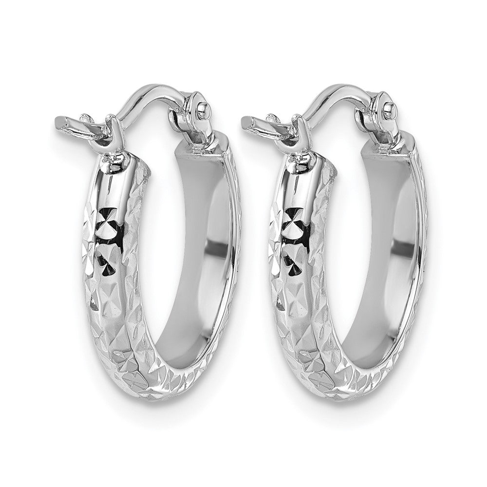 14K White Gold D/C 2.8X15mm Hollow Hoop Earrings