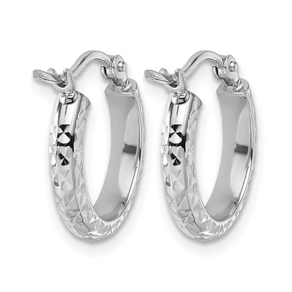 14K White Gold D/C 2.8X15mm Hollow Hoop Earrings