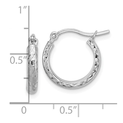 14K White Gold D/C 2.8X15mm Hollow Hoop Earrings