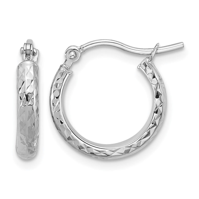 14K White Gold D/C 2.8X15mm Hollow Hoop Earrings