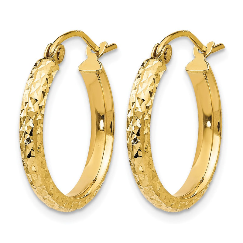 14K Yellow Gold D/C 2.8X18mm Hollow Hoop Earrings