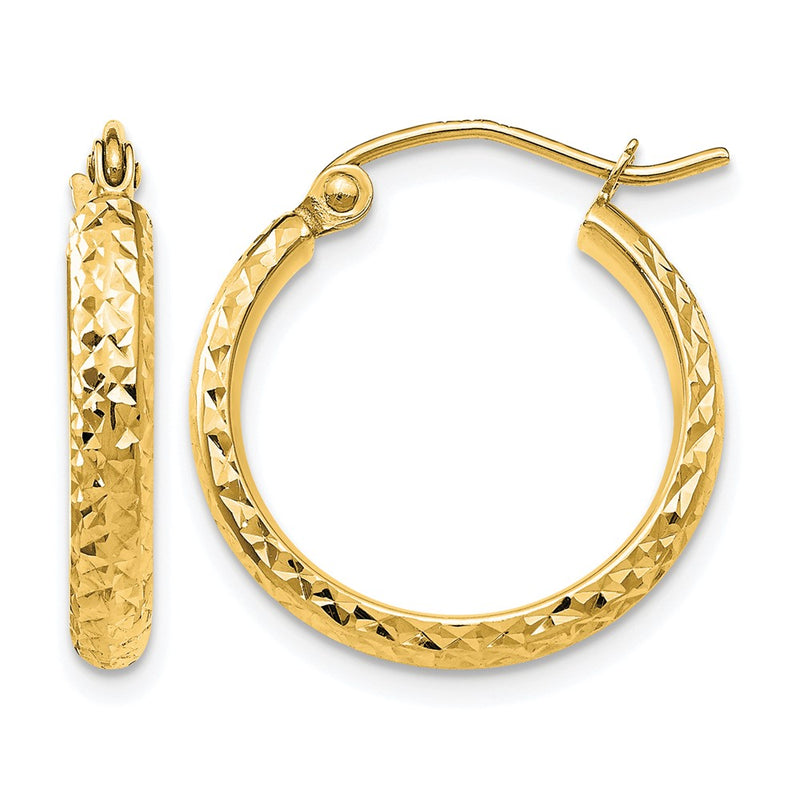 14K Yellow Gold D/C 2.8X18mm Hollow Hoop Earrings