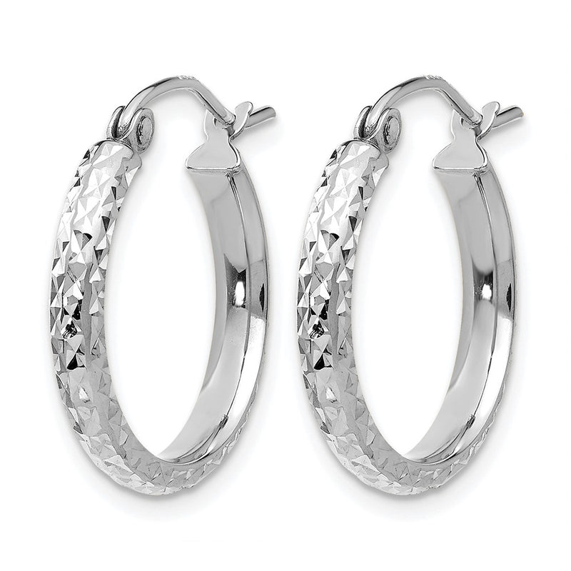 14K White Gold D/C 2.8X18mm Hollow Hoop Earrings