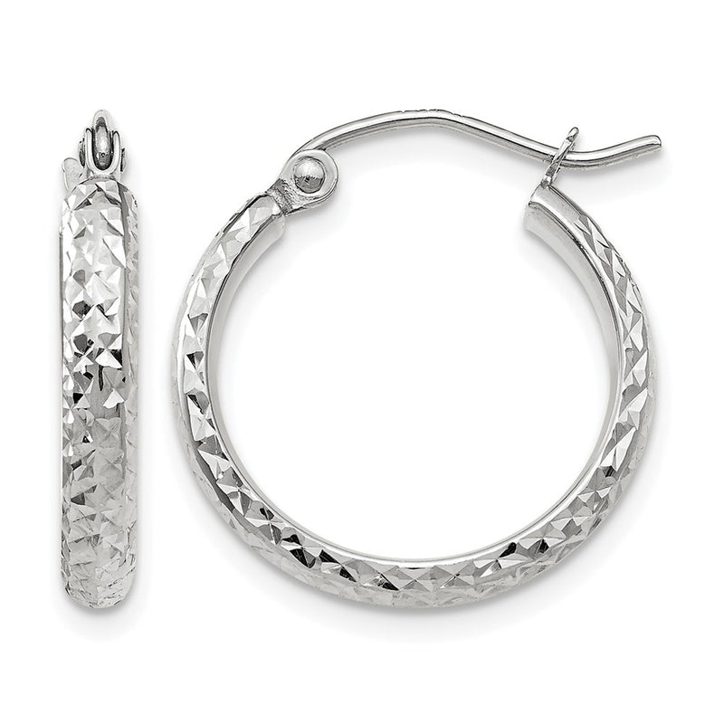 14K White Gold D/C 2.8X18mm Hollow Hoop Earrings