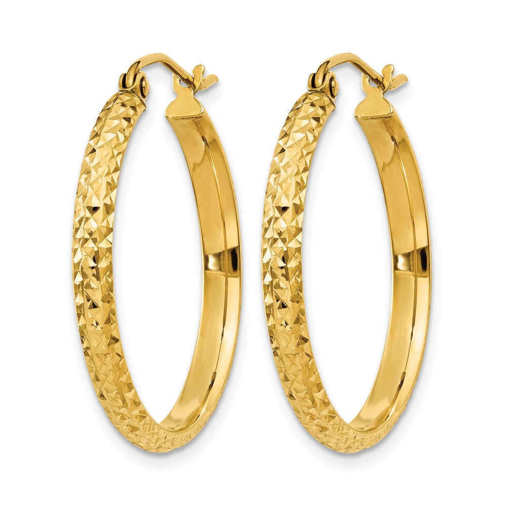 14K Yellow Gold D/C 2.8X25mm Hollow Hoop Earrings