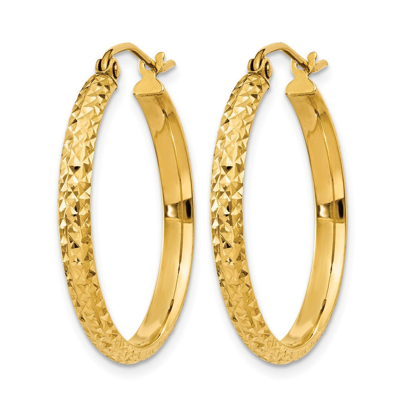 14K Yellow Gold D/C 2.8X25mm Hollow Hoop Earrings